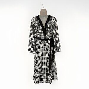 NWT ELOQUII Black White Plaid Midi Dress V-Neck Long Sleeve Tie Plus Size 22